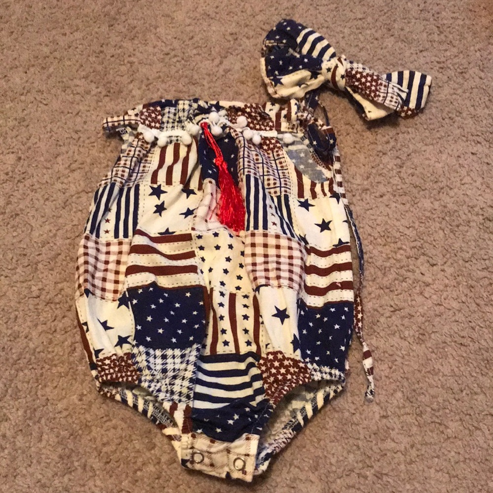 Red, white & blue Patchwork Romper
